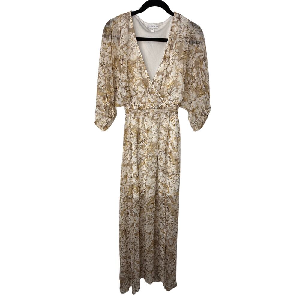 Baltic Born Floral Maxi Dress Small Beige Cream Boho Wrap Style Wedding Guest